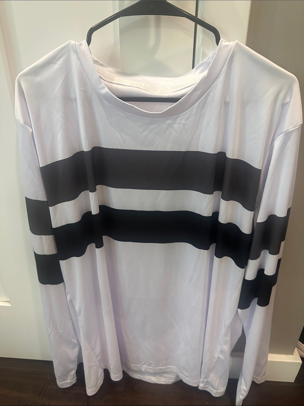 Men's Long Sleeve Tee with Black Stripe - White